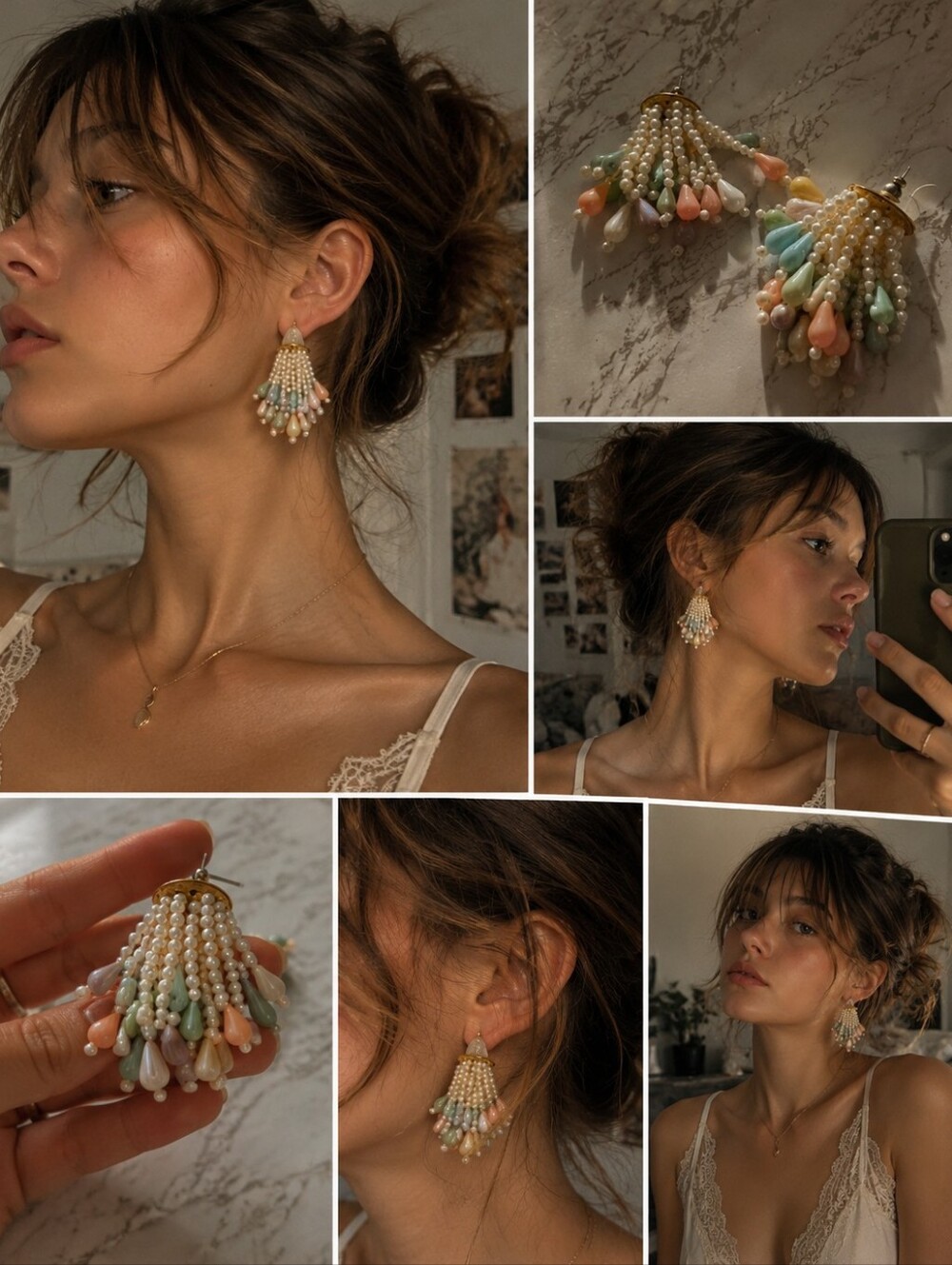 Pastel Pearl Tassel Drop Earrings - Women Jewelry